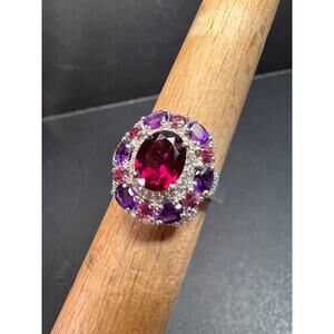 NEW rhodolite garnet and amethyst ring in sterling silver size 7